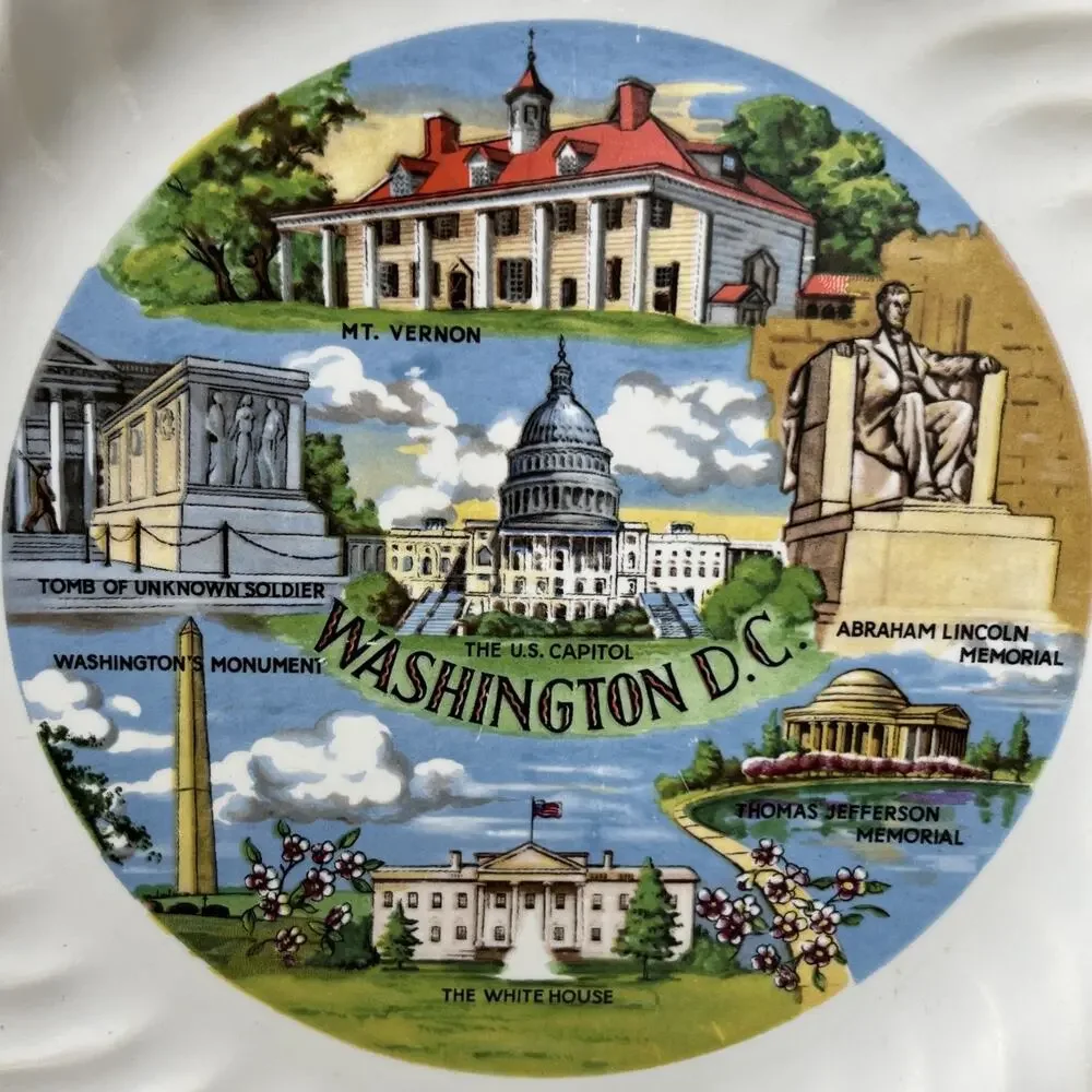 Washington DC Souvenir Plate, Vintage MidCentury US Capitol Collectible Souvenir